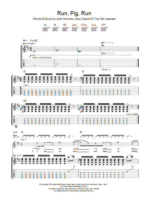 Queens Of The Stone Age Run Pig Run Sheet Music Notes & Chords for Guitar Tab - Download or Print PDF