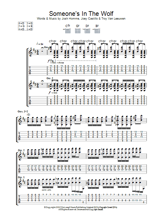 Queens Of The Stone Age Someone's In The Wolf Sheet Music Notes & Chords for Guitar Tab - Download or Print PDF