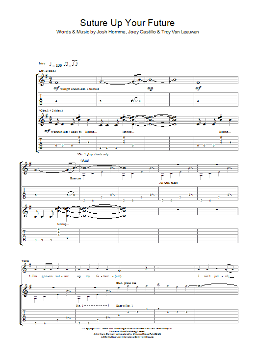 Queens Of The Stone Age Suture Up Your Future Sheet Music Notes & Chords for Guitar Tab - Download or Print PDF