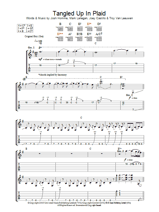 Queens Of The Stone Age Tangled Up In Plaid Sheet Music Notes & Chords for Guitar Tab - Download or Print PDF