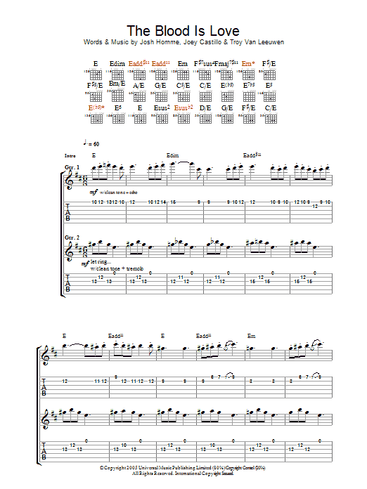 Queens Of The Stone Age The Blood Is Love Sheet Music Notes & Chords for Guitar Tab - Download or Print PDF