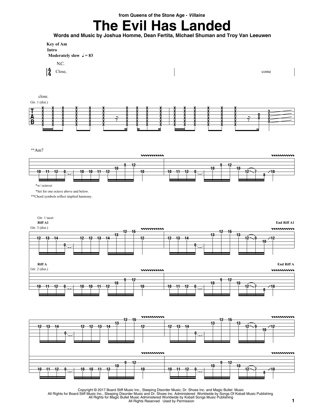 Queens Of The Stone Age The Evil Has Landed Sheet Music Notes & Chords for Guitar Tab - Download or Print PDF