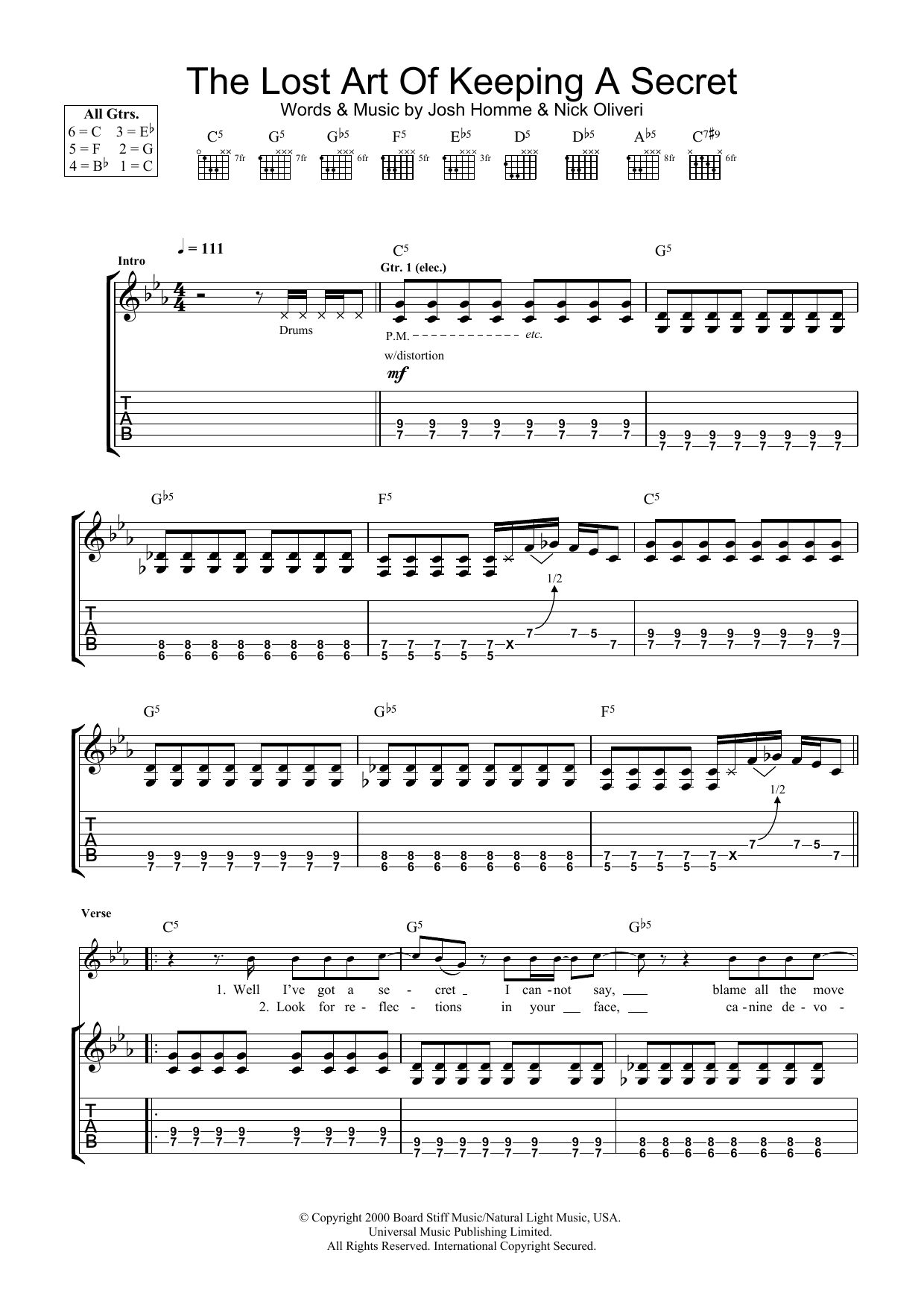 Queens Of The Stone Age The Lost Art Of Keeping A Secret Sheet Music Notes & Chords for Bass Guitar Tab - Download or Print PDF