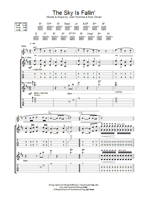 Queens Of The Stone Age The Sky Is Fallin' Sheet Music Notes & Chords for Guitar Tab - Download or Print PDF