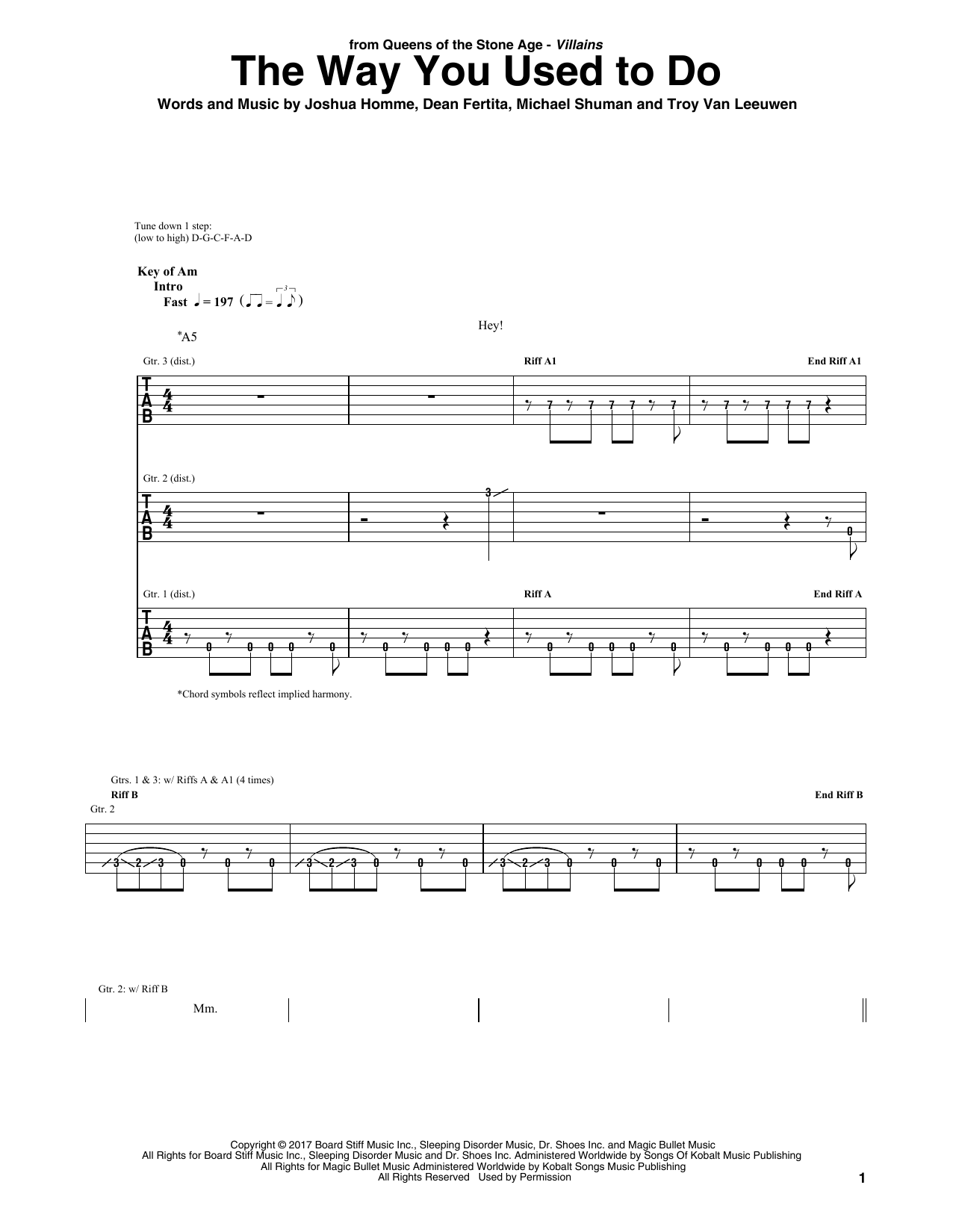 Queens Of The Stone Age The Way You Used To Do Sheet Music Notes & Chords for Guitar Tab - Download or Print PDF