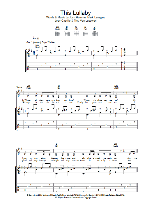 Queens Of The Stone Age This Lullaby Sheet Music Notes & Chords for Guitar Tab - Download or Print PDF