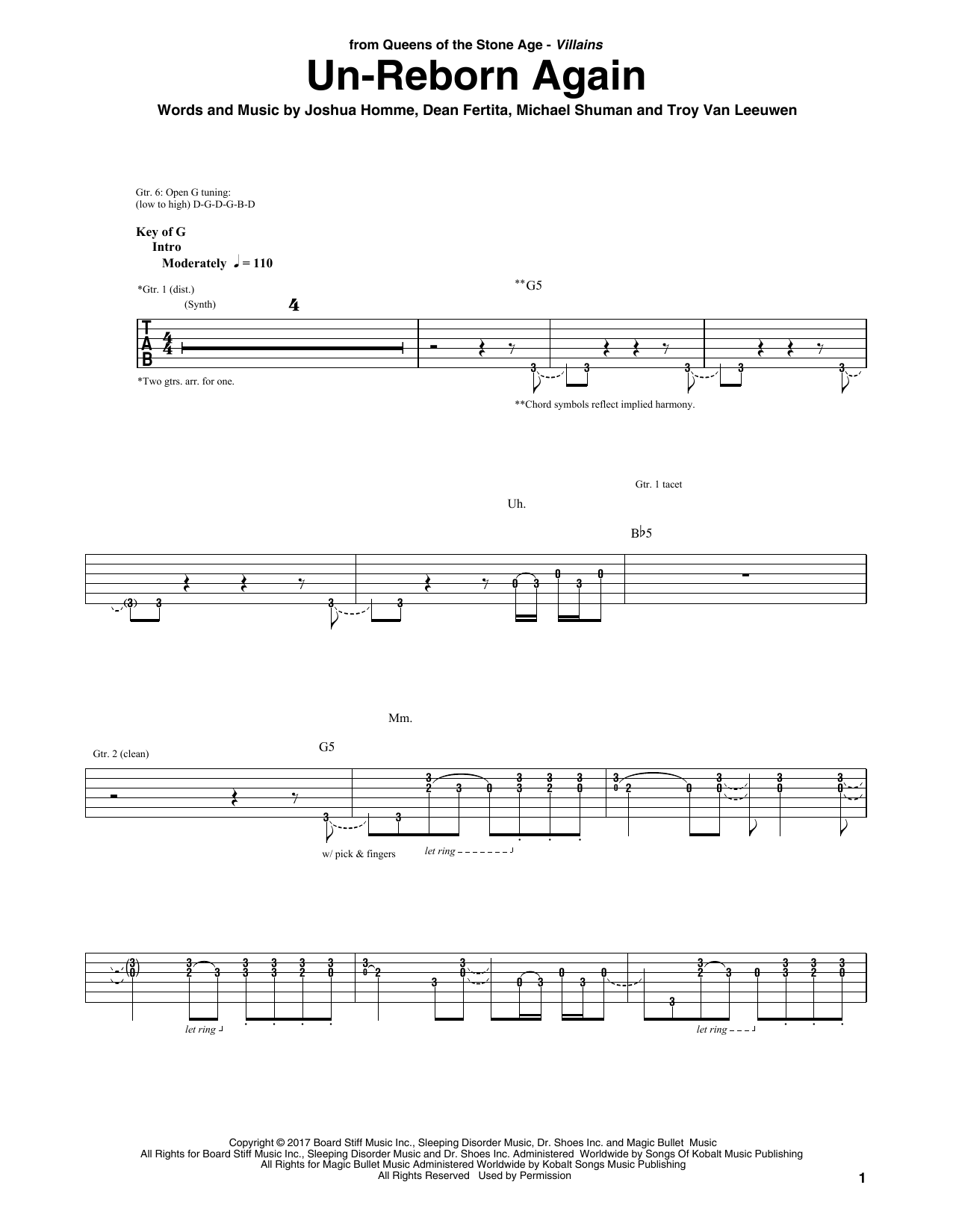 Queens Of The Stone Age Un-Reborn Again Sheet Music Notes & Chords for Guitar Tab - Download or Print PDF