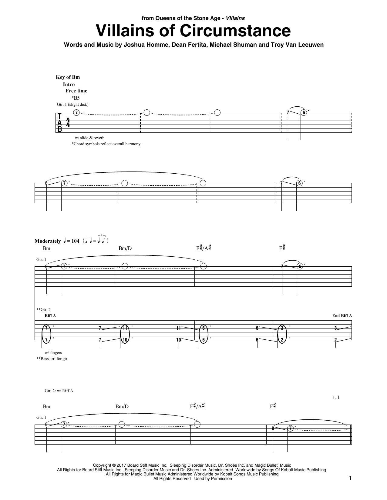 Queens Of The Stone Age Villains Of Circumstance Sheet Music Notes & Chords for Guitar Tab - Download or Print PDF