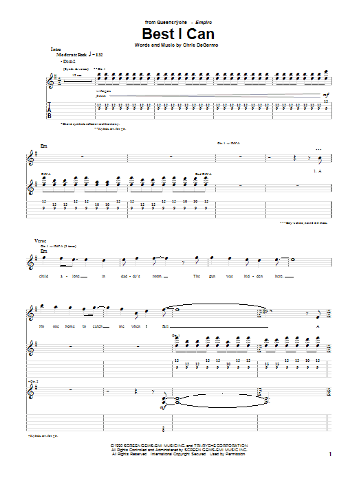 Queensryche Best I Can Sheet Music Notes & Chords for Guitar Tab - Download or Print PDF