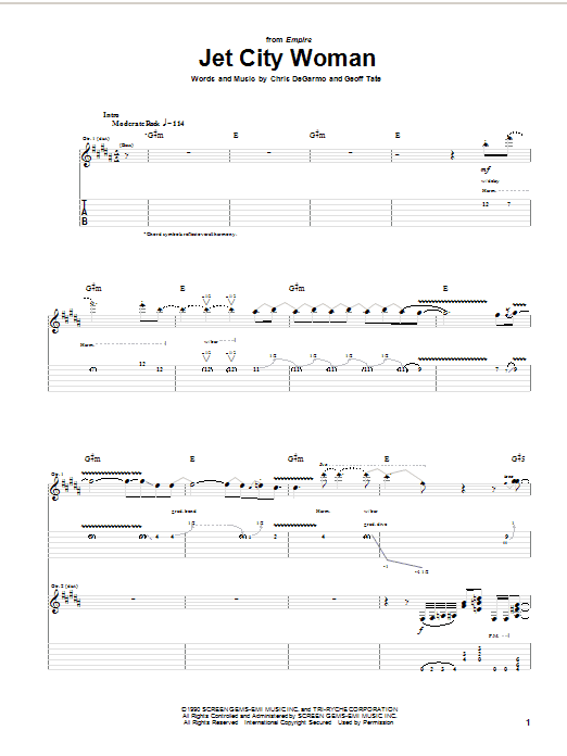 Queensryche Jet City Woman Sheet Music Notes & Chords for Guitar Tab - Download or Print PDF