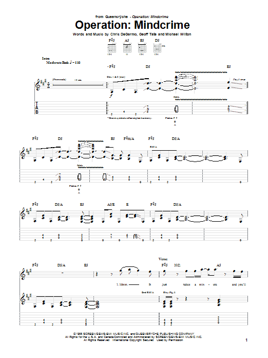 Queensryche Operation: Mindcrime Sheet Music Notes & Chords for Guitar Tab - Download or Print PDF