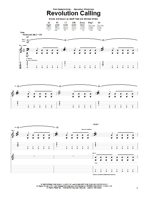 Queensryche Revolution Calling Sheet Music Notes & Chords for Guitar Tab - Download or Print PDF
