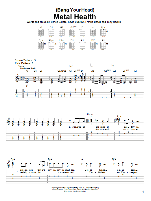 Quiet Riot (Bang Your Head) Metal Health Sheet Music Notes & Chords for Easy Guitar - Download or Print PDF