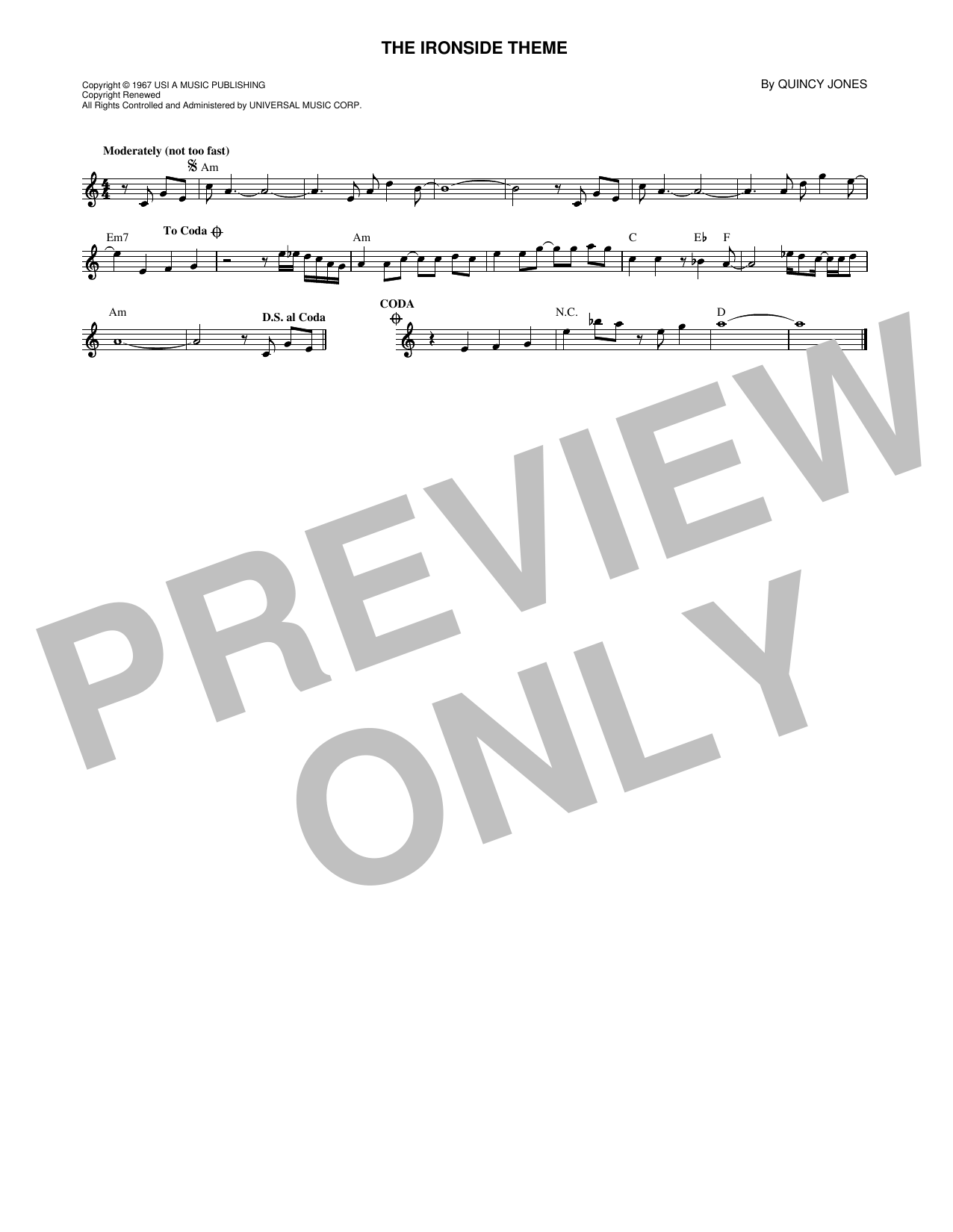Quincy Jones The Ironside Theme Sheet Music Notes & Chords for Lead Sheet / Fake Book - Download or Print PDF
