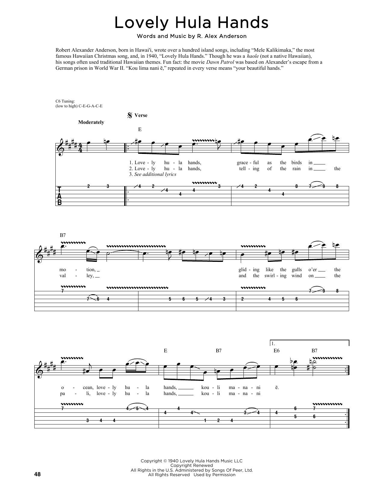 R. Alex Anderson Lovely Hula Hands (arr. Fred Sokolow) Sheet Music Notes & Chords for Guitar Tab - Download or Print PDF