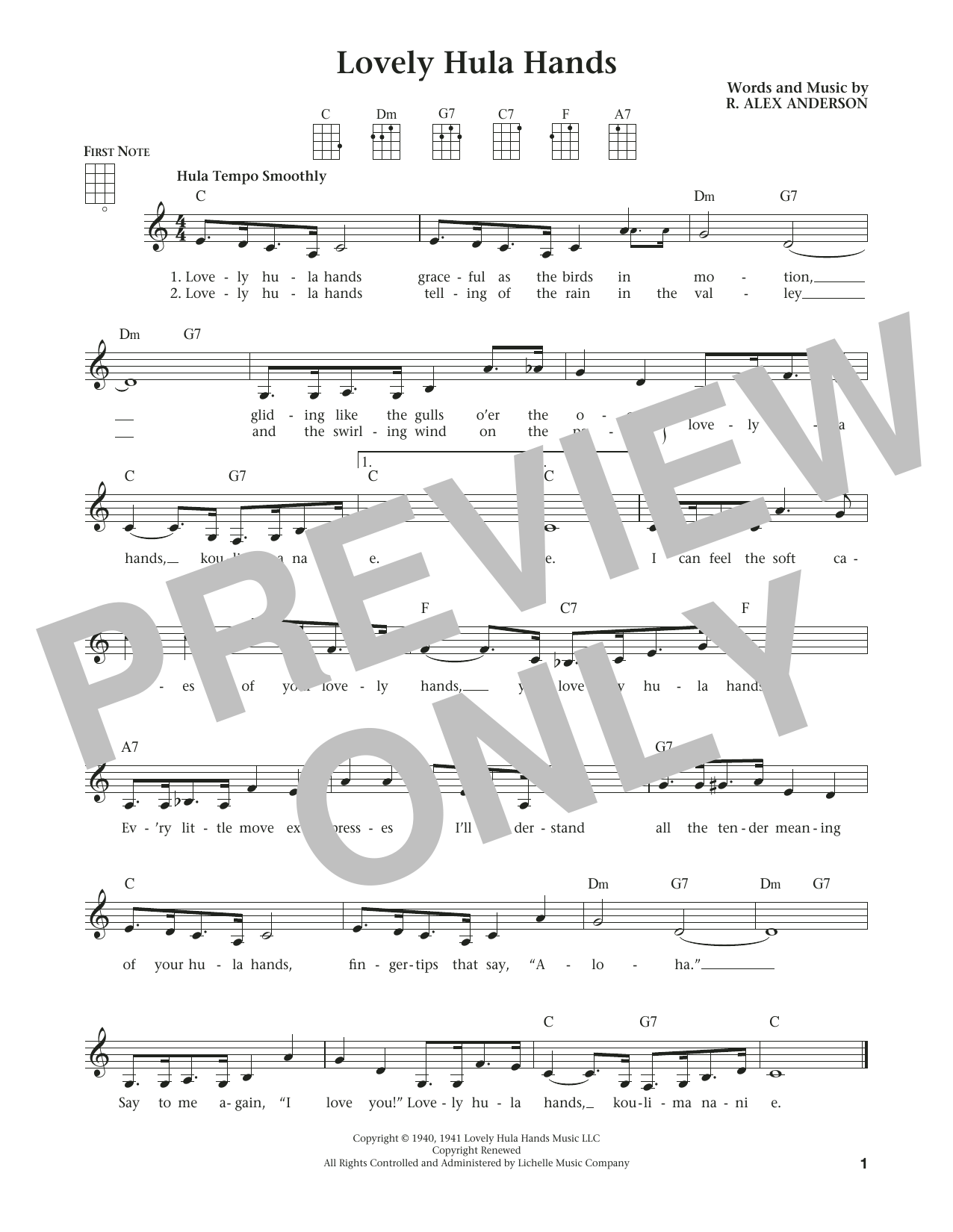 R. Alex Anderson Lovely Hula Hands (from The Daily Ukulele) (arr. Liz and Jim Beloff) Sheet Music Notes & Chords for Ukulele - Download or Print PDF