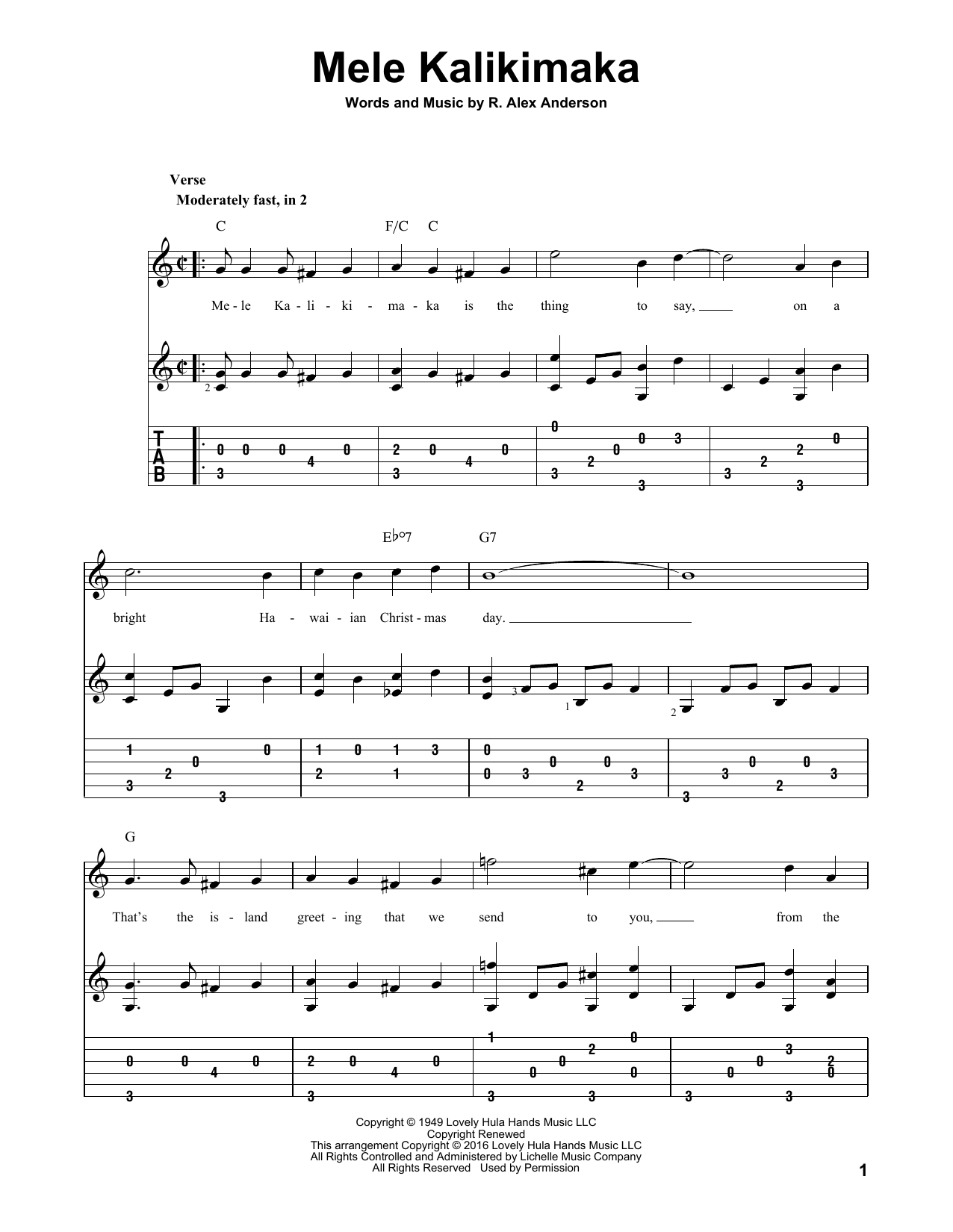 R. Alex Anderson Mele Kalikimaka Sheet Music Notes & Chords for Real Book – Melody, Lyrics & Chords - Download or Print PDF