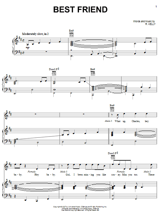 R Kelly Best Friend Sheet Music Notes & Chords for Piano, Vocal & Guitar (Right-Hand Melody) - Download or Print PDF