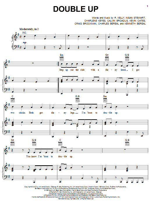 R Kelly Double Up Sheet Music Notes & Chords for Piano, Vocal & Guitar (Right-Hand Melody) - Download or Print PDF