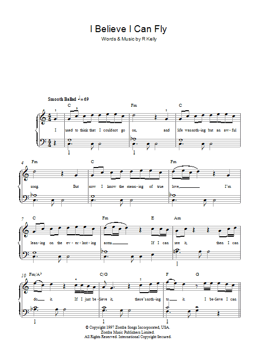 R. Kelly I Believe I Can Fly Sheet Music Notes & Chords for Easy Piano - Download or Print PDF