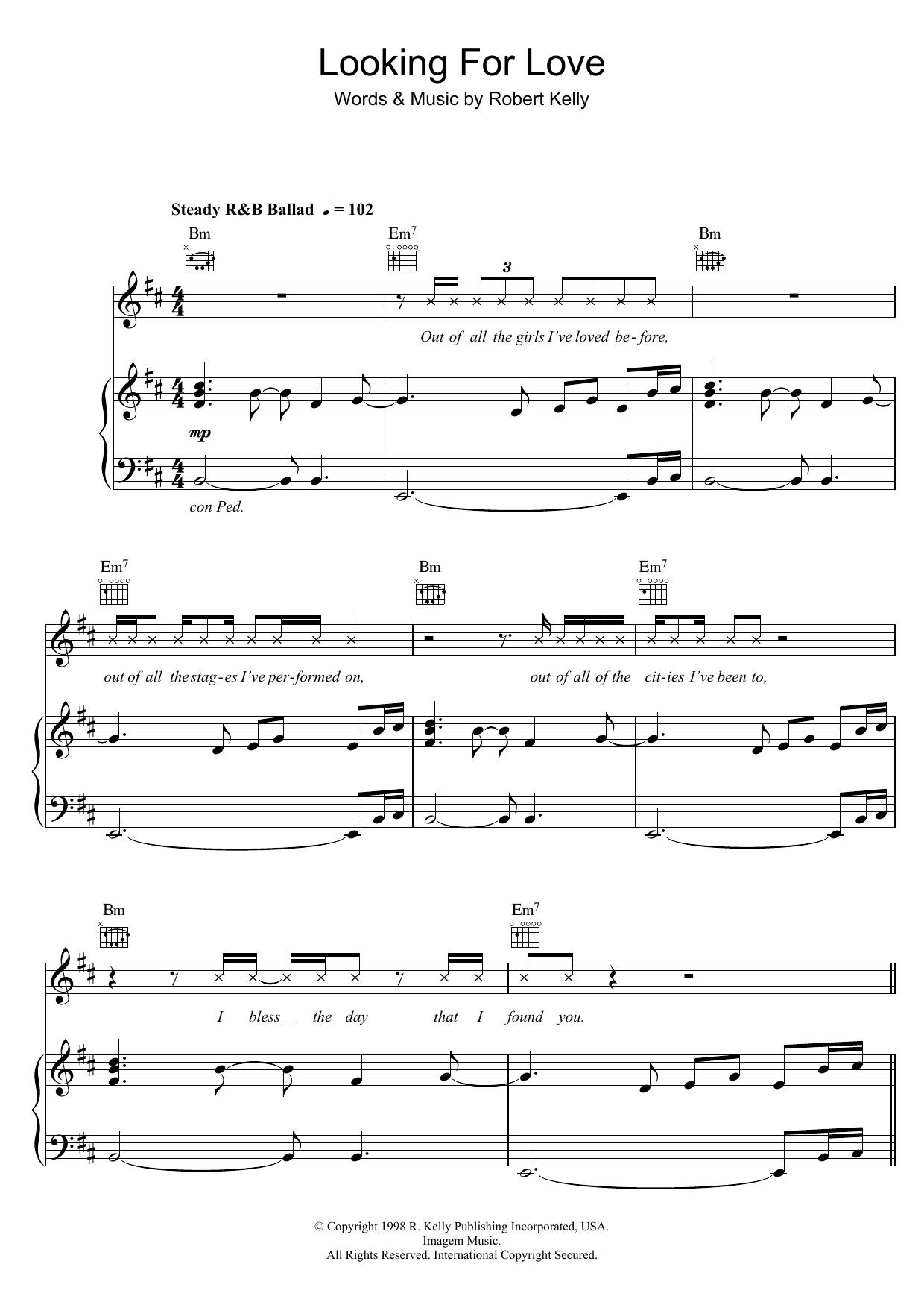 R. Kelly Looking For Love Sheet Music Notes & Chords for Piano, Vocal & Guitar (Right-Hand Melody) - Download or Print PDF