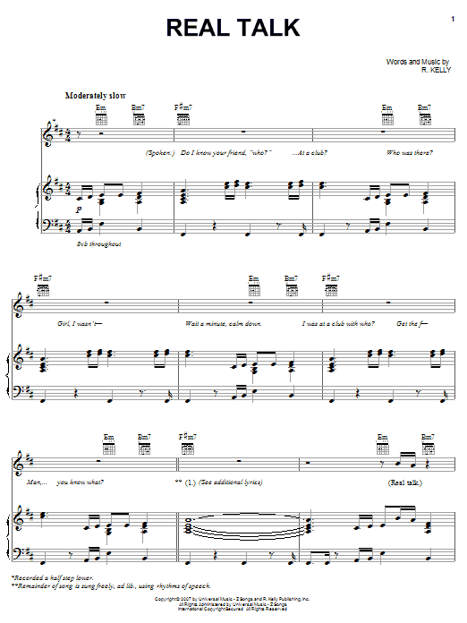 R Kelly Real Talk Sheet Music Notes & Chords for Piano, Vocal & Guitar (Right-Hand Melody) - Download or Print PDF