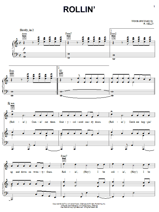 R Kelly Rollin' Sheet Music Notes & Chords for Piano, Vocal & Guitar (Right-Hand Melody) - Download or Print PDF