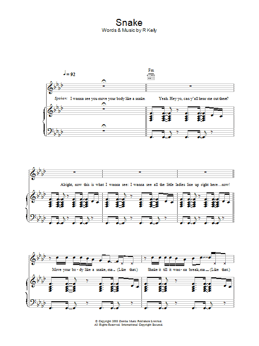 R Kelly Snake Sheet Music Notes & Chords for Piano, Vocal & Guitar - Download or Print PDF