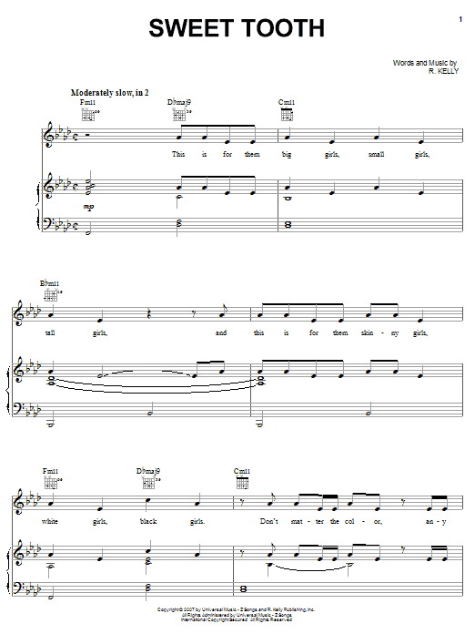 R Kelly Sweet Tooth Sheet Music Notes & Chords for Piano, Vocal & Guitar (Right-Hand Melody) - Download or Print PDF