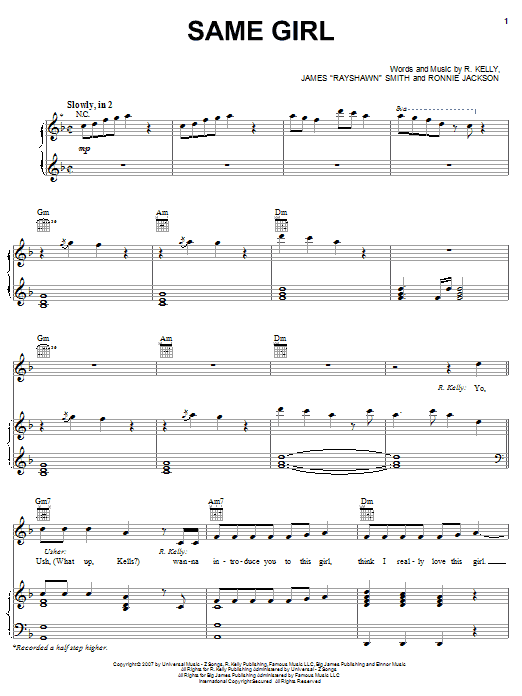 R Kelly with Usher Same Girl Sheet Music Notes & Chords for Piano, Vocal & Guitar (Right-Hand Melody) - Download or Print PDF R Kelly with Usher Same Girl Sheet Music Notes & Chords for Piano, Vocal & Guitar (Right-Hand Melody) - Download or Print PDF