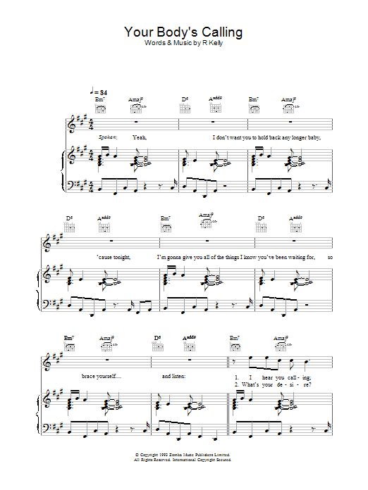 R Kelly Your Body's Calling Sheet Music Notes & Chords for Piano, Vocal & Guitar - Download or Print PDF