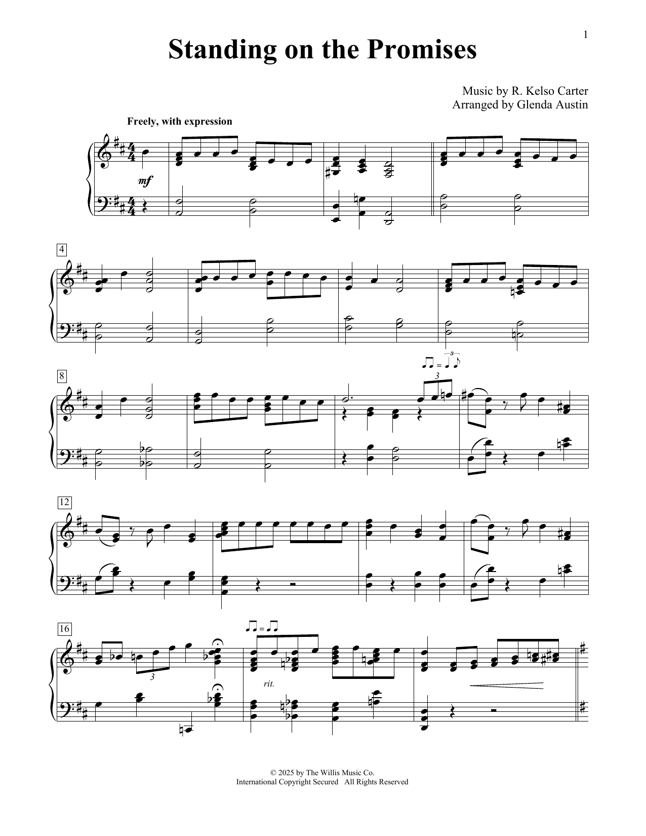 R. Kelso Carter Standing On The Promises (arr. Glenda Austin) Sheet Music Notes & Chords for Educational Piano - Download or Print PDF