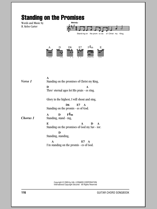 R. Kelso Carter Standing On The Promises Sheet Music Notes & Chords for Lyrics & Chords - Download or Print PDF