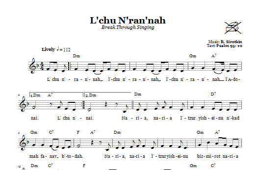 R. Sirotkin L'chu N'ran'nah (Break Through Singing) Sheet Music Notes & Chords for Melody Line, Lyrics & Chords - Download or Print PDF