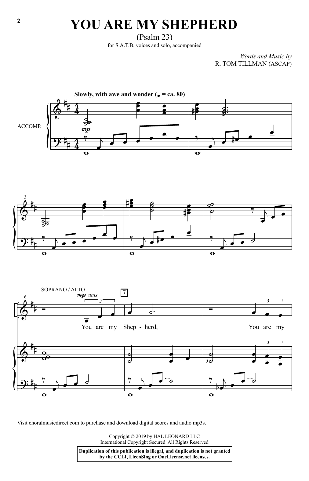 R. Tom Tillman You Are My Shepherd (Psalm 23) Sheet Music Notes & Chords for SATB Choir - Download or Print PDF