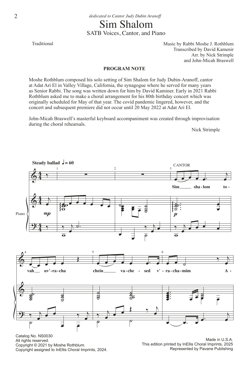 Rabbi Moshe J. Rothblum Sim Shalom (arr. Nick Strimple and John-Micah Braswell) Sheet Music Notes & Chords for SATB Choir - Download or Print PDF