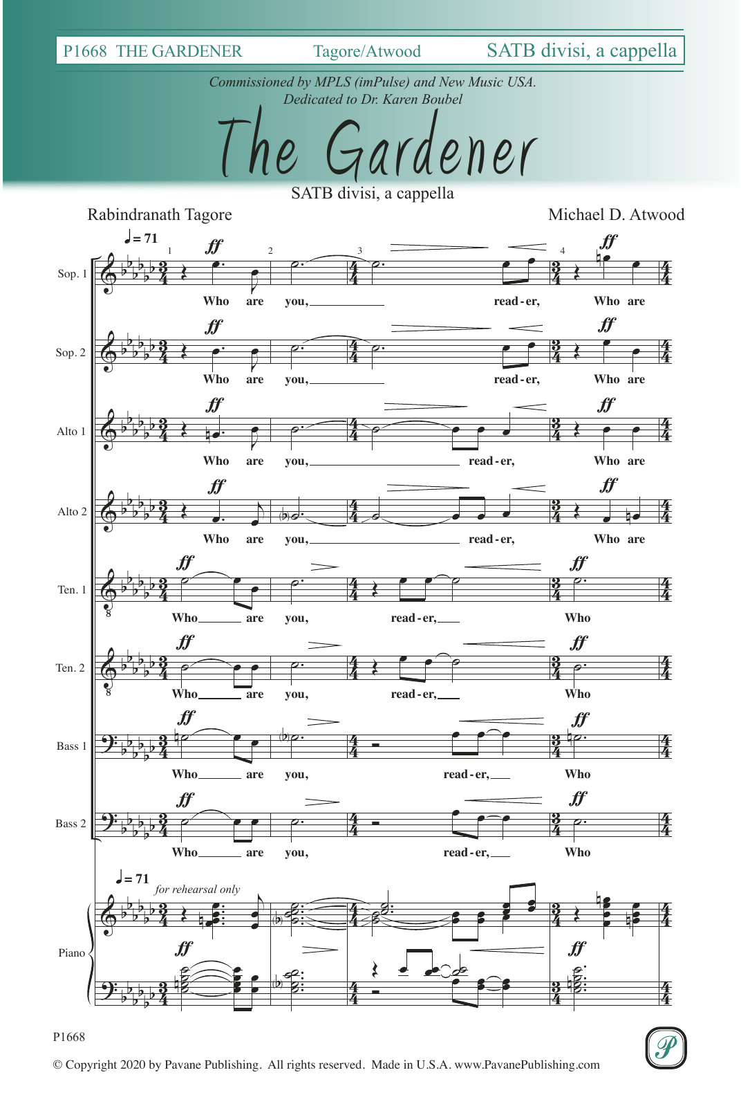 Rabindranath Tagore and Michael D. Atwood The Gardener Sheet Music Notes & Chords for SATB Choir - Download or Print PDF
