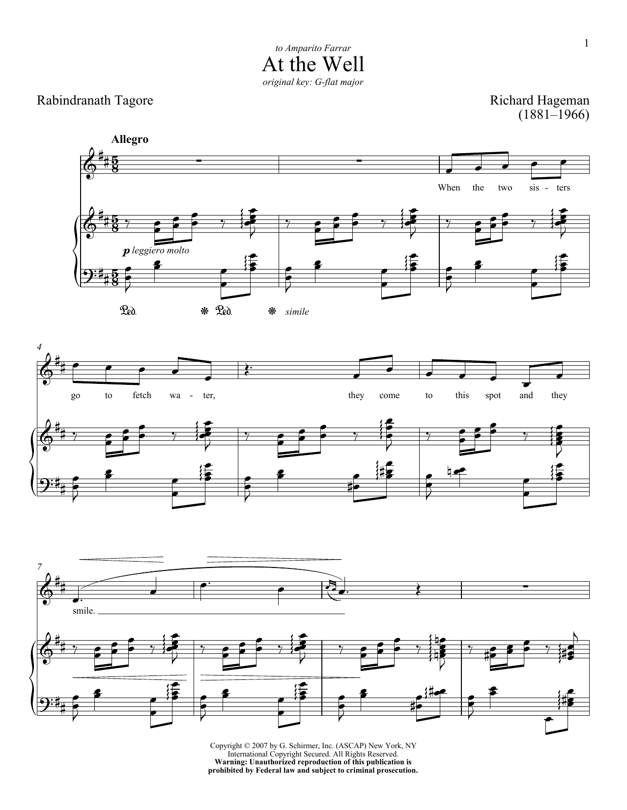 Rabindranath Tagore At The Well Sheet Music Notes & Chords for Piano & Vocal - Download or Print PDF