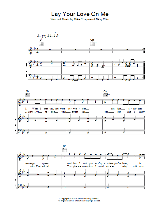 Racey Lay Your Love On Me Sheet Music Notes & Chords for Piano, Vocal & Guitar - Download or Print PDF