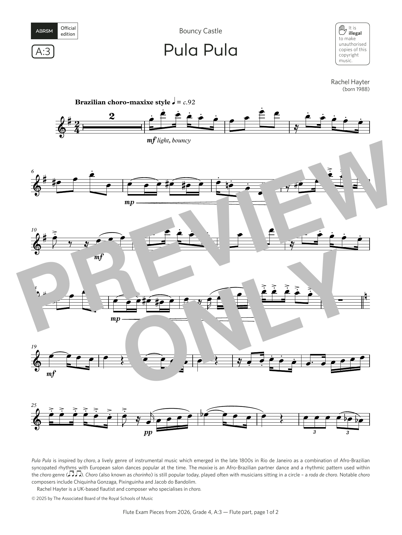 Rachel Hayter Pula Pula (Grade 4, list A3, from the ABRSM Flute Syllabus from 2026) Sheet Music Notes & Chords for Flute Solo - Download or Print PDF Rachel Hayter Pula Pula (Grade 4, list A3, from the ABRSM Flute Syllabus from 2026) Sheet Music Notes & Chords for Flute Solo - Download or Print PDF