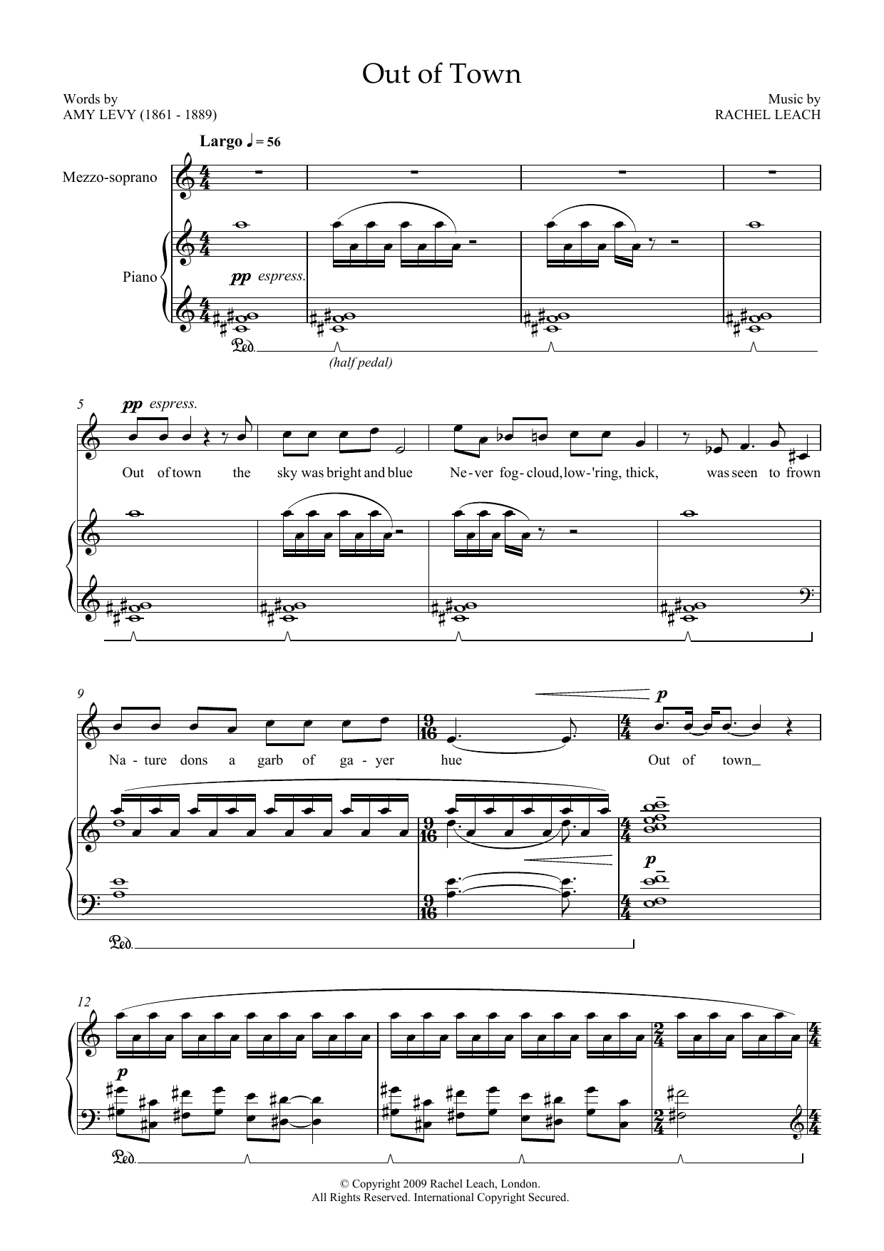 Rachel Leach Out of Town (for soprano and piano) Sheet Music Notes & Chords for Piano & Vocal - Download or Print PDF