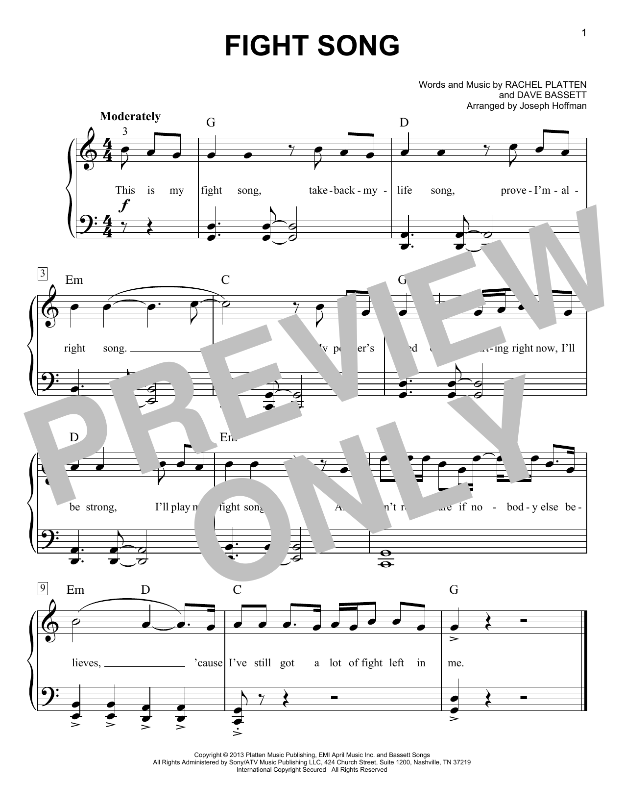 Rachel Platten Fight Song (arr. Joseph Hoffman) Sheet Music Notes & Chords for Easy Piano - Download or Print PDF