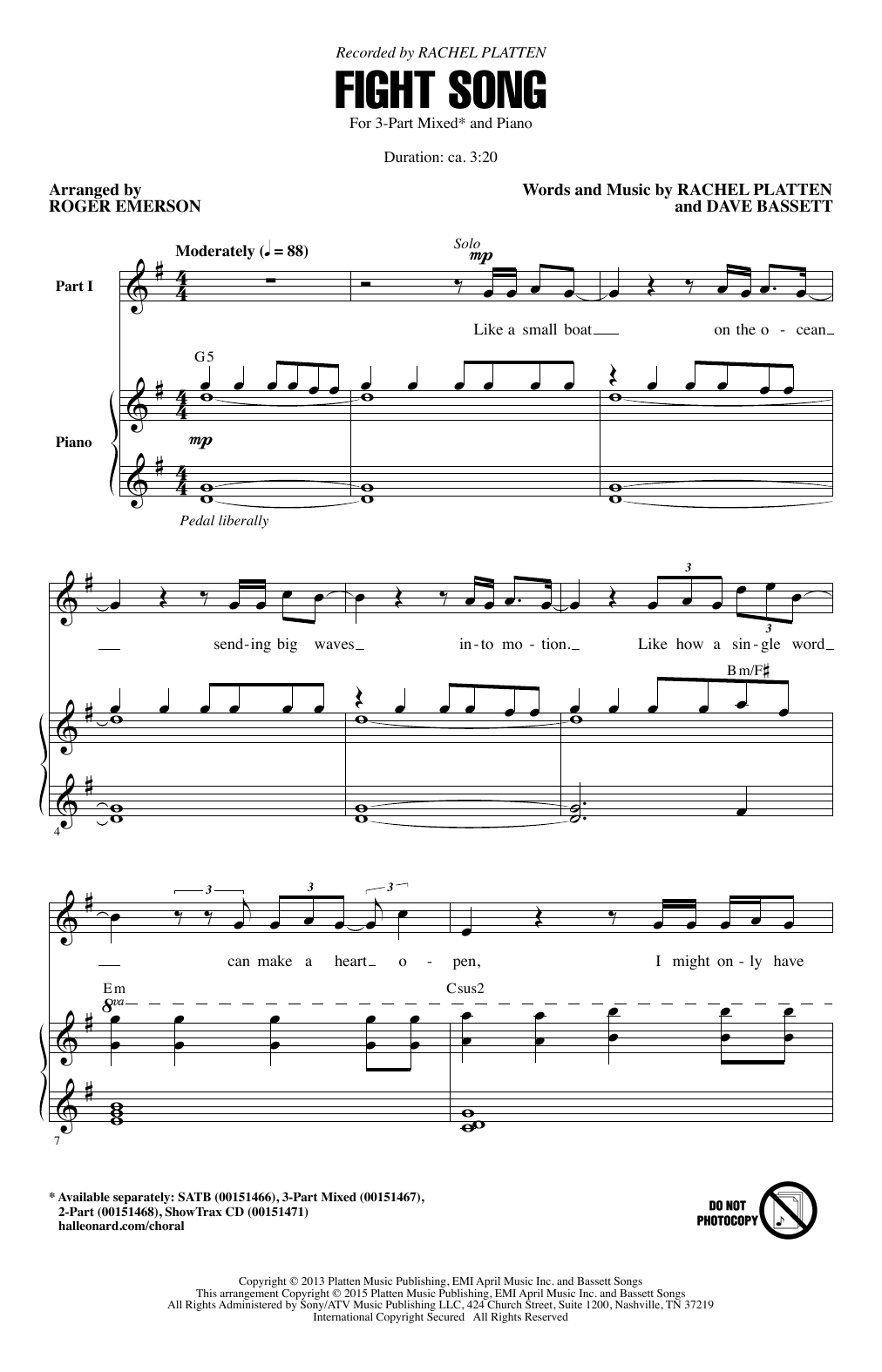 Rachel Platten Fight Song (Arr. Roger Emerson) Sheet Music Notes & Chords for SSA - Download or Print PDF