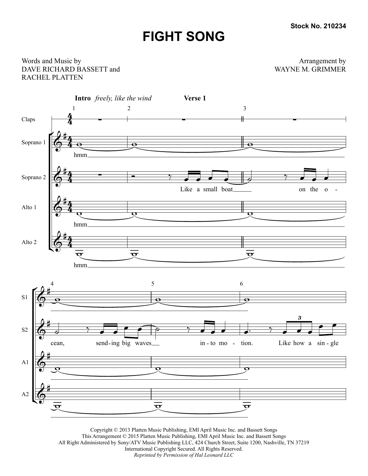 Rachel Platten Fight Song (arr. Wayne Grimmer) Sheet Music Notes & Chords for SSA Choir - Download or Print PDF