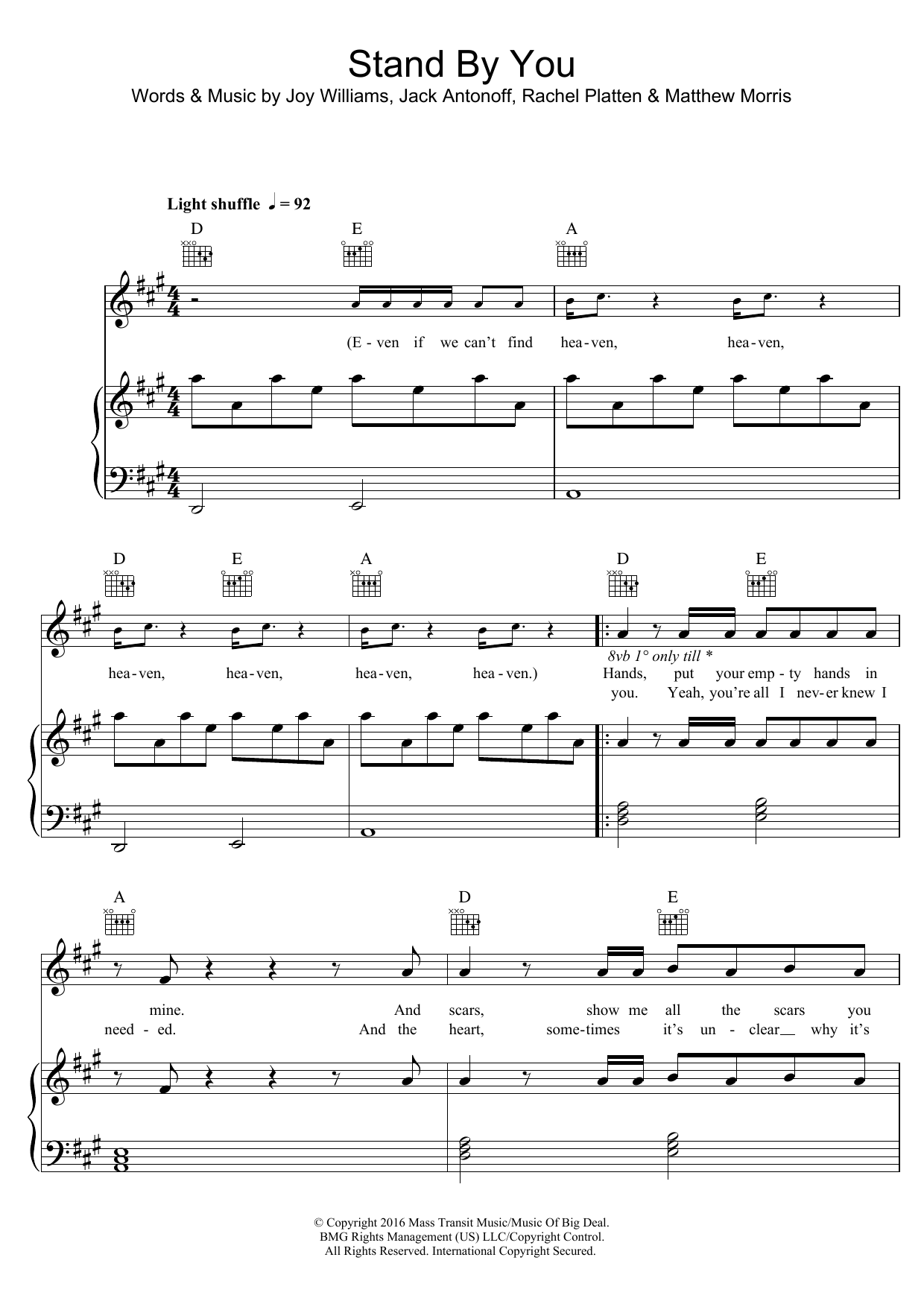 Rachel Platten Stand By You Sheet Music Notes & Chords for Piano, Vocal & Guitar (Right-Hand Melody) - Download or Print PDF