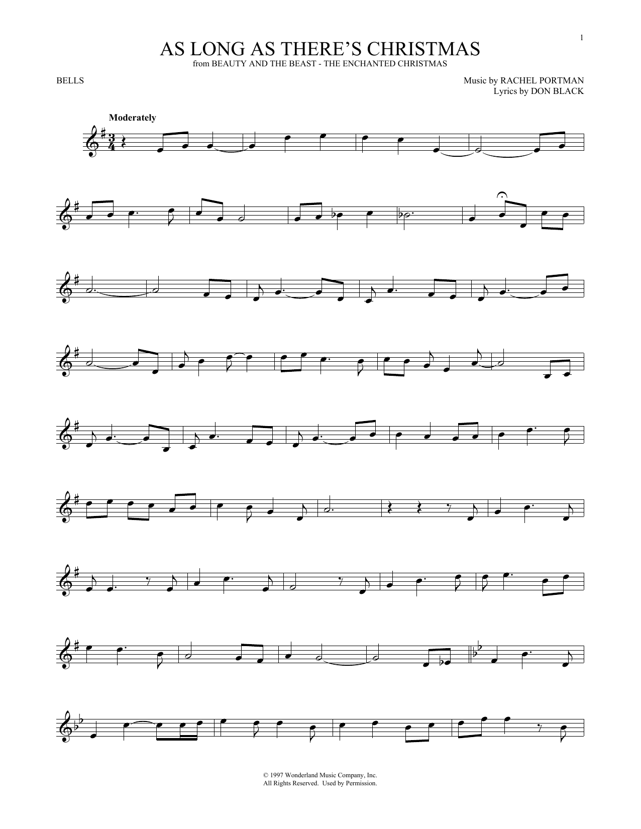 Rachel Portman As Long As There's Christmas Sheet Music Notes & Chords for Bells Solo - Download or Print PDF