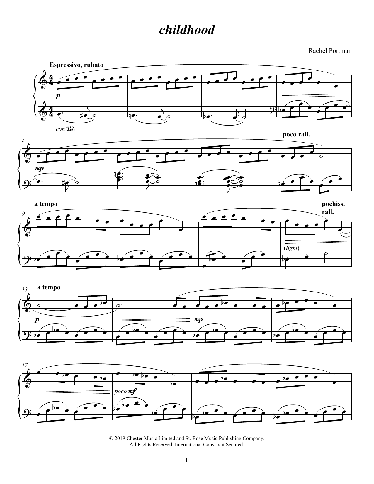 Rachel Portman childhood Sheet Music Notes & Chords for Piano Solo - Download or Print PDF