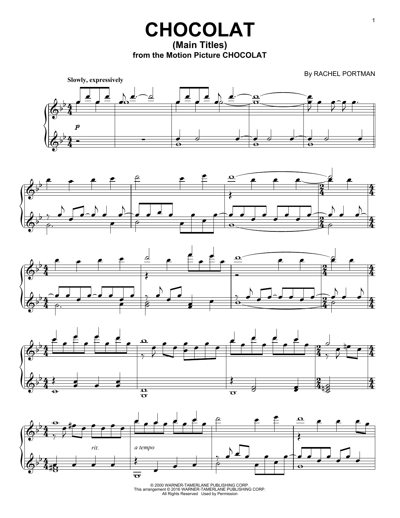 Rachel Portman Chocolat (Main Titles) Sheet Music Notes & Chords for Easy Piano - Download or Print PDF