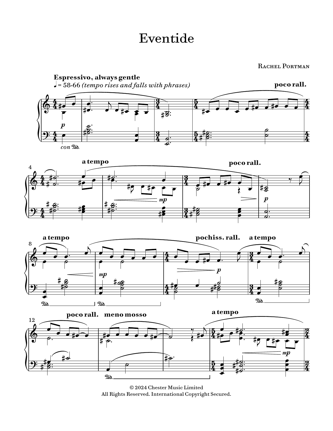 Rachel Portman Eventide Sheet Music Notes & Chords for Piano Solo - Download or Print PDF