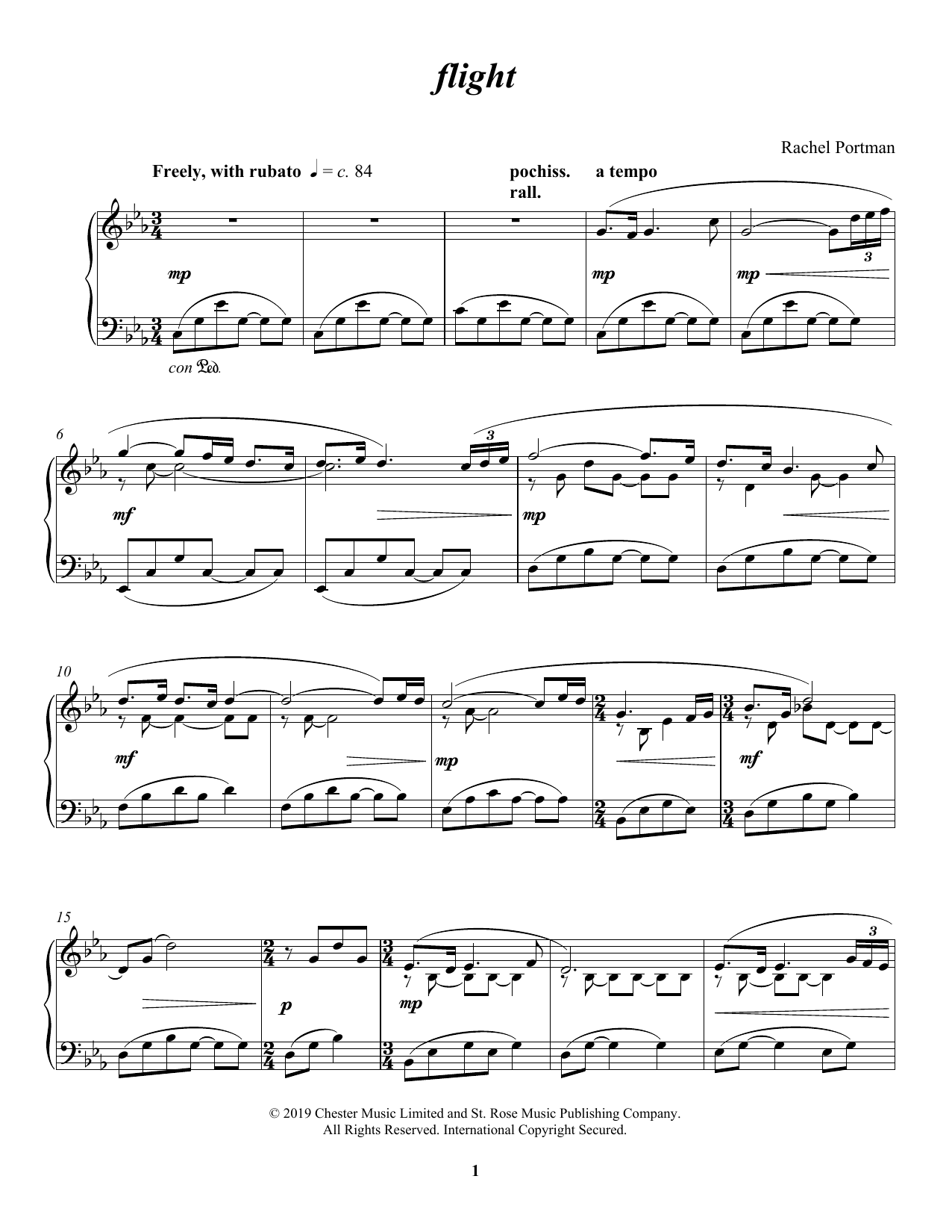 Rachel Portman flight Sheet Music Notes & Chords for Piano Solo - Download or Print PDF